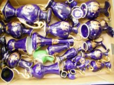 A collection of Limoges gold on cobalt blue items: vases, figures etc (1 tray).