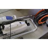 A mixed collection of items to include a steam mop, handheld vacuum cleaner, power cable etc.