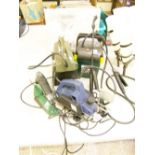 A collection of electrical power tools: sander, planer, Ronseal power sprayer, used/untested.