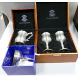 Crown and Rose boxed pewter tankard: together with boxed pair of goblet and a Royal Selangor