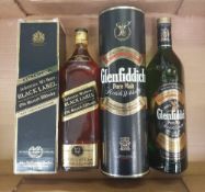A sealed 1 litre bottle of Johnnie Walker 12 year old Black Label whisky: together with a sealed 1