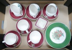 Wedgwood Sarah's garden tea ware: to include 6 x cups & saucers, 6 x side plates and a small pot