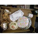 A mixed collection of china to include Shelley dishes: Royal Doulton trio, Sadler teapot with