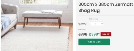 A brand new 'Unique Loom' branded rug: Zermatt Shag 305cm x 385cm.