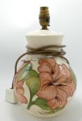 Moorcroft hibiscus lamp base: on cream, height with fittings 30cm