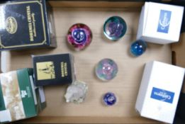 A collection of Caithness & similar Glass paperweights together with Lilliput Lane house