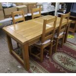 French light oak quality dining table and 4 matching ladderback dining chairs, table size 181cm x