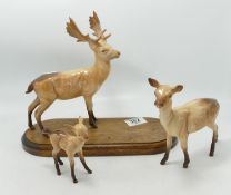 Beswick Stag, Doe & Fawn Family: mounted on wooden plinth