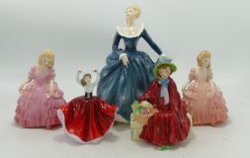 Royal Doulton Lady Figures: Fragrance, Linda Hn2106, Rose Hn1368 x 2 & Karen Hn3270(5)