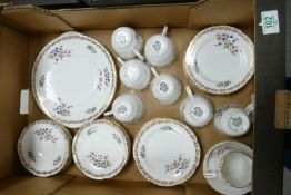 Royal Grafton floral part tea set: to include 7 cups, 8 saucers and side plates, cake plate, sugar