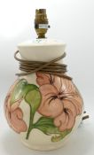Moorcroft hibiscus lamp base: on cream, height with fittings 30cm