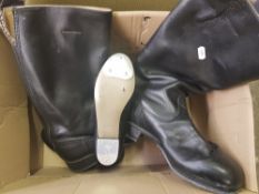 A pair of unbranded black riding type boots approx size 8: together with a pair of size 5 tap shoes.