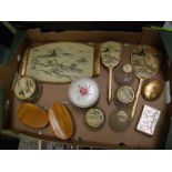 A vintage dressing table set: together with musical compacts, etc