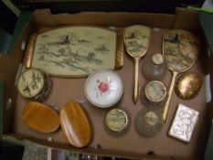 A vintage dressing table set: together with musical compacts, etc