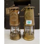 Two Eccles Type 6 brass miners lamps: (2).