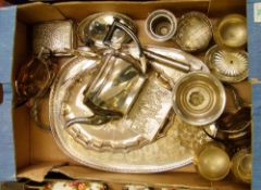 A mixed collection of metal ware items to include: silver plated tea service, goblets, boxes,