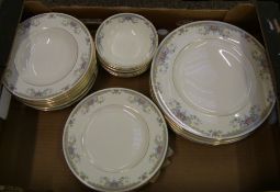 Royal Doulton Juliet pattern dinner ware: 8 dinner plates, 8 salad plates, 8 rimmed soup bowls and 8