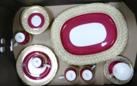 Aynsley Deep Red & Gilt Decorated part tea set: 14 pieces