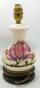 Moorcroft Magnolia lamp base: on cream, height with fittings 25cm