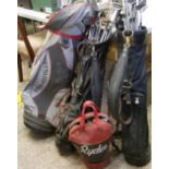 A collection of vintage golf clubs including some PING branded clubs, ball bag and accessories etc.