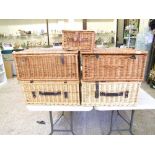 A group of 5 wicker picnic type hampers: