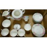 Royal Albert Fonteyn tea set: to include teapot, 6 side plates, 6 saucers, 5 cups , milk jug and