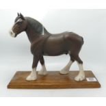 Beswick Clydesdale shire horse: mounted on wooden base.