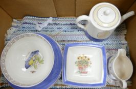 Wedgwood Sarah's garden tea ware: to include tea pot, dinner plates x 4, fruit bowl, square dish,