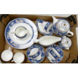 Wedgwood Blue Siam tea and dinner ware: to include 6 trio's, teapot, milk, sugar, gravy boat and