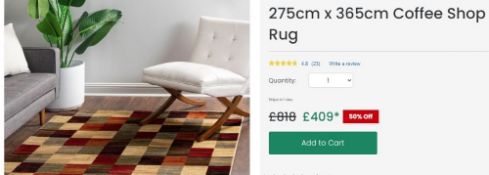 A brand new 'Unique Loom' branded rug: Coffee Shop 275cm x 365cm.