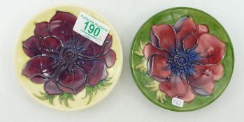 Two Moorcroft coasters in the Anemone design: (2)