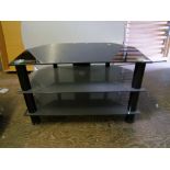 Three tier black glass/metal TV stand: