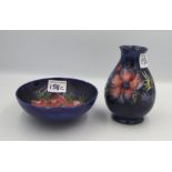 Moorcroft Anemone vase : together with a bowl ( chip to rim). Height of vase 13.5cm