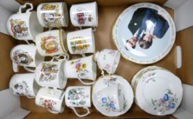 A mixed collection of items to include: Commemorative mugs & tankards, Duchess branded floral tea