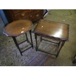 Two oak side/occasional tables: both with stretchered supports and shaped tops (2).