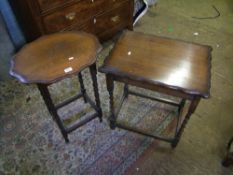 Two oak side/occasional tables: both with stretchered supports and shaped tops (2).