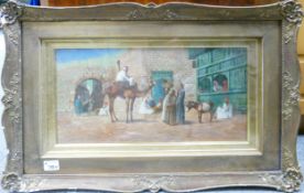 Théodore Frère (French, 1814-1888) Framed Oil on Board, Camel at Market Place, frame size at largest