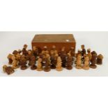 Cased Early 20th Century African Box Wood Carved Chess Set: some damages noted, height of King 6cm