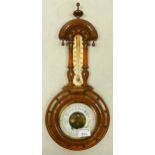 Small Carved Edwardian Barometer, thermometer damaged, height 48cm