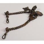 silver hallmarked watch chain with fobs and bars etc., 68g, heavily oxidised.