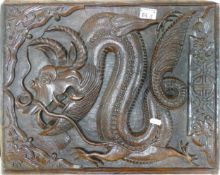 Carved 18th Century Wooden Panel with Dragon decoration 47 x 51.4cm
