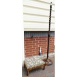 An Oak Barley Twist Tall Lamp Stand, together with Carved Cross Stitch Stool. Lamp Stand H: 162cm