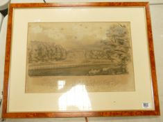 Framed R Mainwaring 1843 Lithograph, Whitmore Hall, Staffordshire: frame size 53.5cm x 69cm