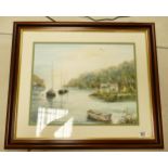 Ray L Lloyd Cornwall Artist Watercolour River Inlet Scene: frame size 60 cm x 70cm