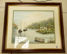 Ray L Lloyd Cornwall Artist Watercolour River Inlet Scene: frame size 60 cm x 70cm