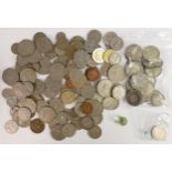 A collection of pre 1947 silver coins, 239.7g, together with a collection of various world coins.