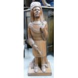 A large hand carved wooden figure of North American Indian. Height 59cm