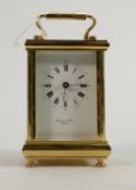 Brass carriage clock dial reads Bormond Freres Bicester: Winds, ticks and runs, complete with key.