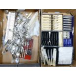A large collection of Vintage Cased & loose Cutlery(2 trays)
