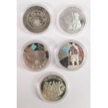 A collection of Westminster silver proof Five pound coins: comprising of 2009 Guernsey & Nations,